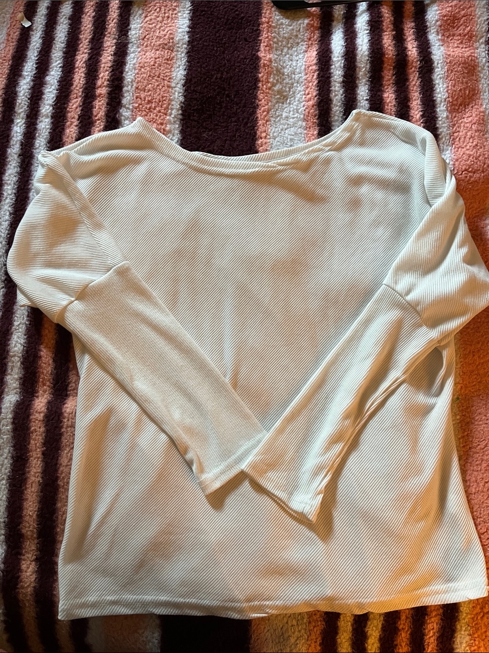Old Navy Cream Ribbed Long Sleeve Scoop Neck Top